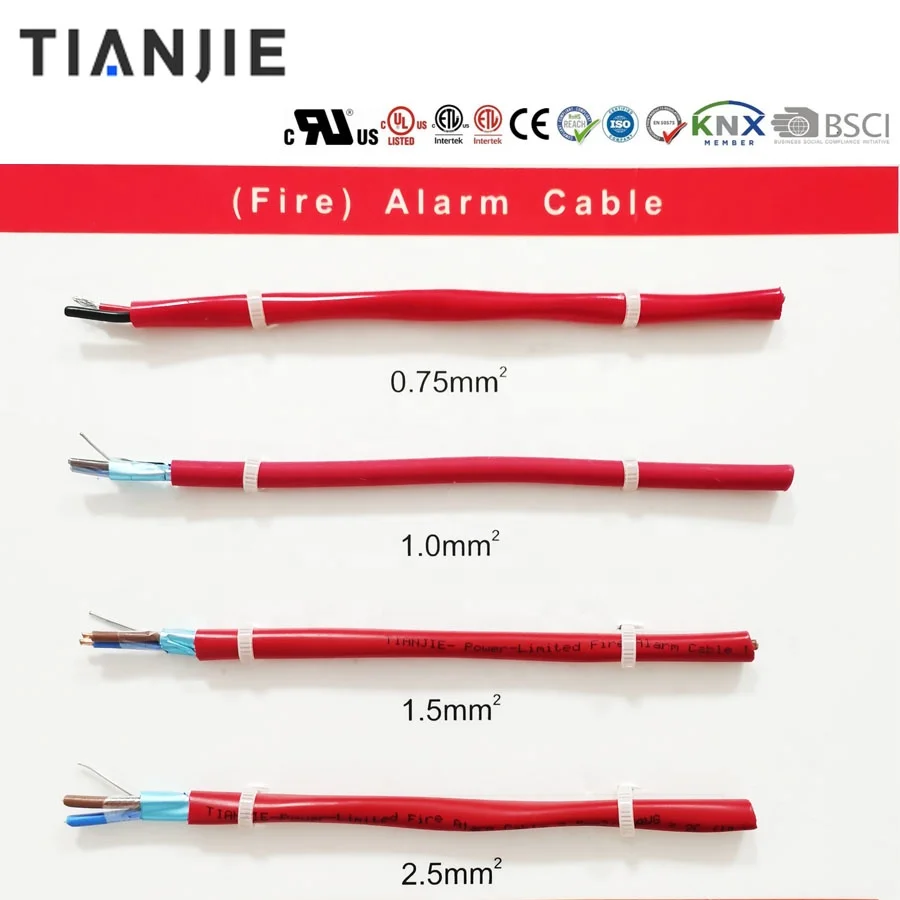 Fire Alarm Cable 0.75/1/1.5/2.5mm2 20/18/16/14AWG Bare Copper/CCA Shielded/Unshielded Fire Resistant Cable for Security Alarm Sy