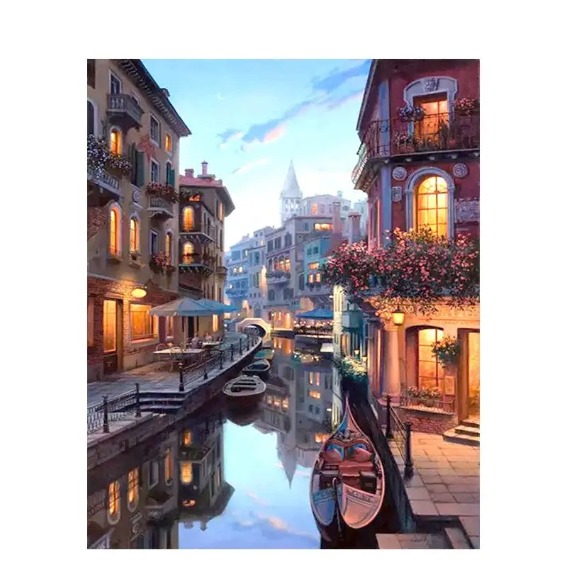 CHENISTORYDIY 99181 Handpainted Painting by Number Oil Paint by Numbers Beautiful Night Venice Landscape Canvas  Painting