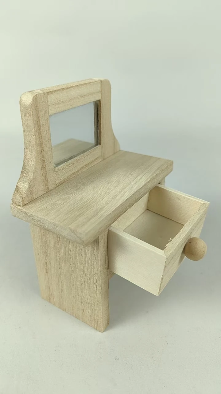 Handmade Wooden Toy Vanity Table with Drawers Jewelry Box Model Wood Crafts and Wall Signs