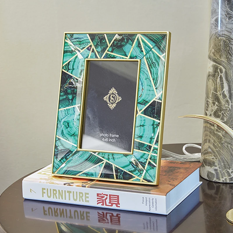 
Emerald Agate Stone Pattern Phnom Penh Creative Glass Inkjet Photo Frame Decoration Photo Frame Model Study Room Decoration 6 In 