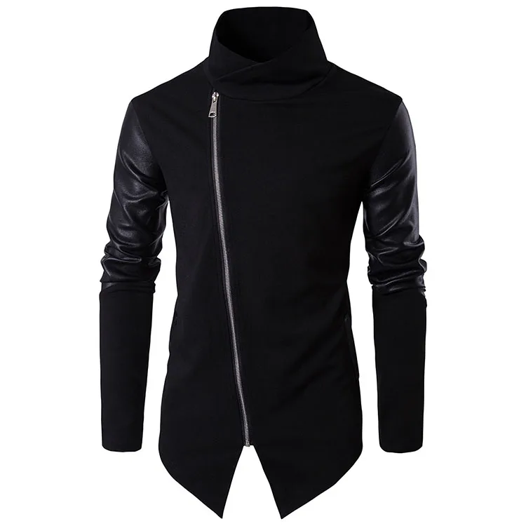 Autumn and Winter Mens Cardigan Zipper Jacket Fashion Knit Sweater Stitching Colorblock Stand Collar Slim Fit  Jacket