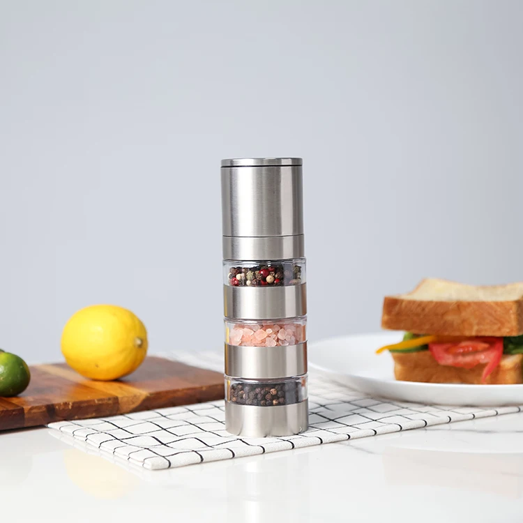 High Quality Control Salt And Pepper Mills Salt And Pepper Mills With 3 Jars Patented Design Spice Grinder Tower