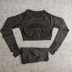 JSMANA Shark Female Long Sleeve Seamless Athletic Fitness Women Yoga Set Gym 2-piece Bra Gym Wear Sport Set