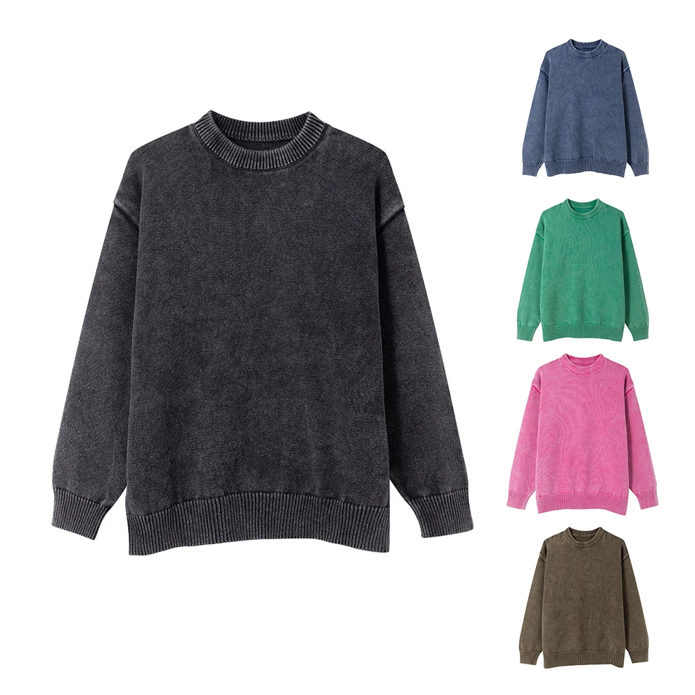 Custom Logo Vintage 260gsm Heavy Weight Cotton Oversized Crewneck Sweatshirt Acid Washed Hoodie Sweatshirts