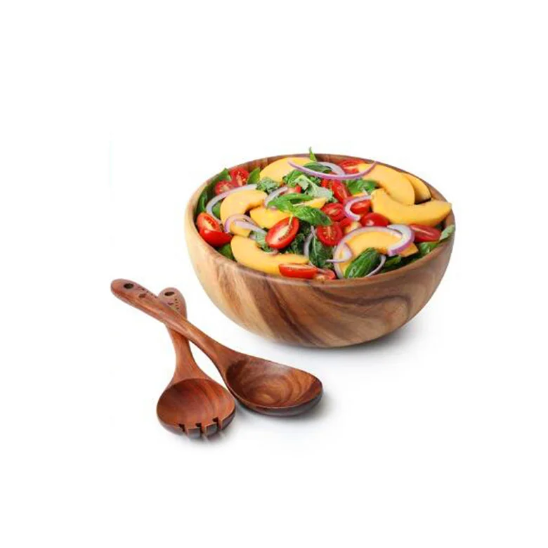 Экологически чистые круглые деревенские круглые натуральные толстые деревянные миски ручной работы для риса, супа, теста, ужина, еды, смешивания фруктов, салата, Сервировочные чаши