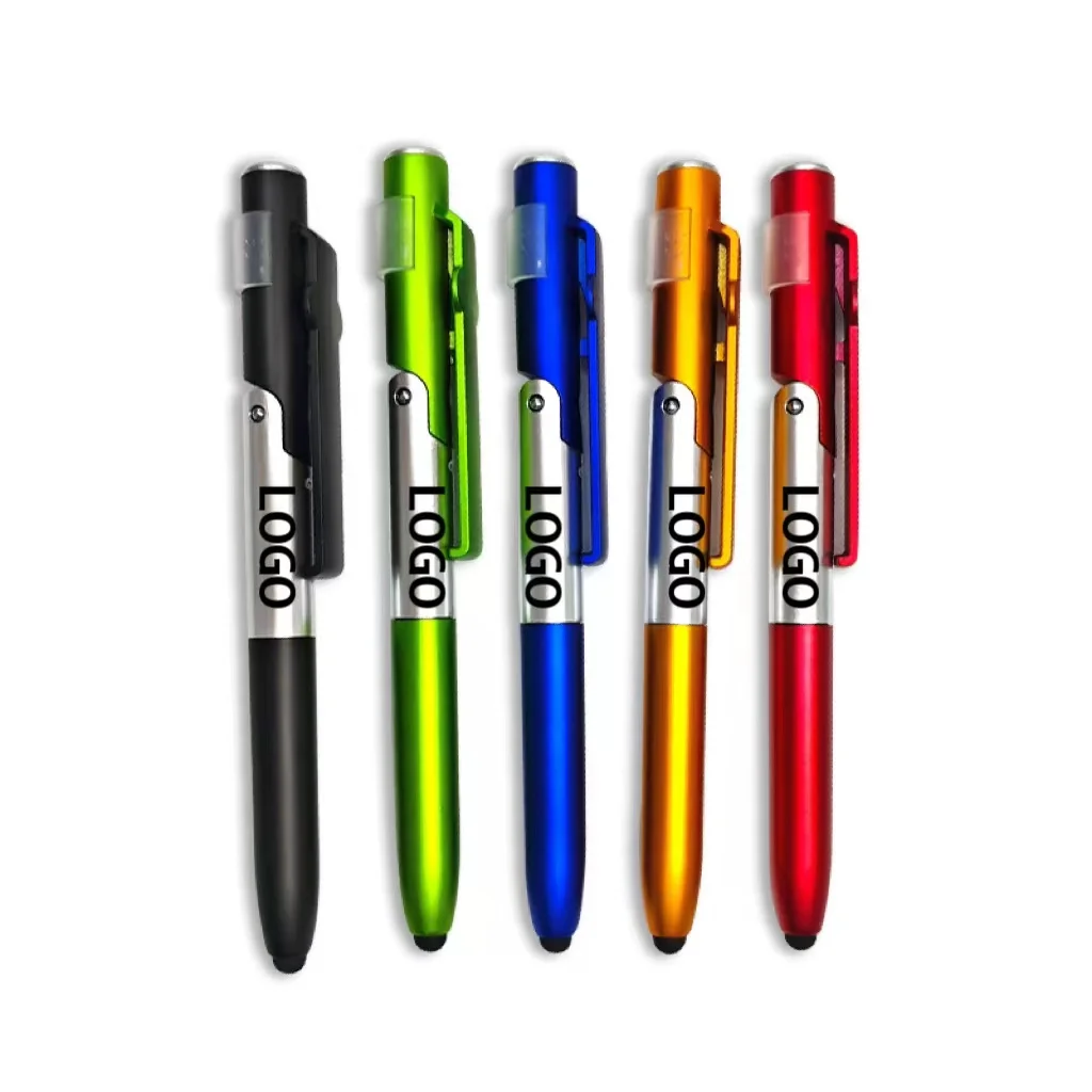 P4805custom Ballpoint Pen High Quality Plastic LED Light Touch Screen Phone Holder 1.0mm Writing Pens Custom Ball