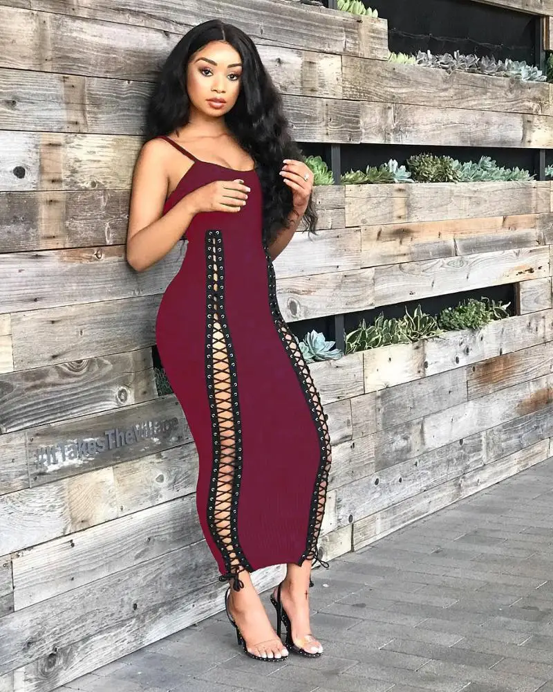 
Hollow Out Bodycon Dress 2019 Women Clothing Europe and America Strap Sleeveless Club Dresses 