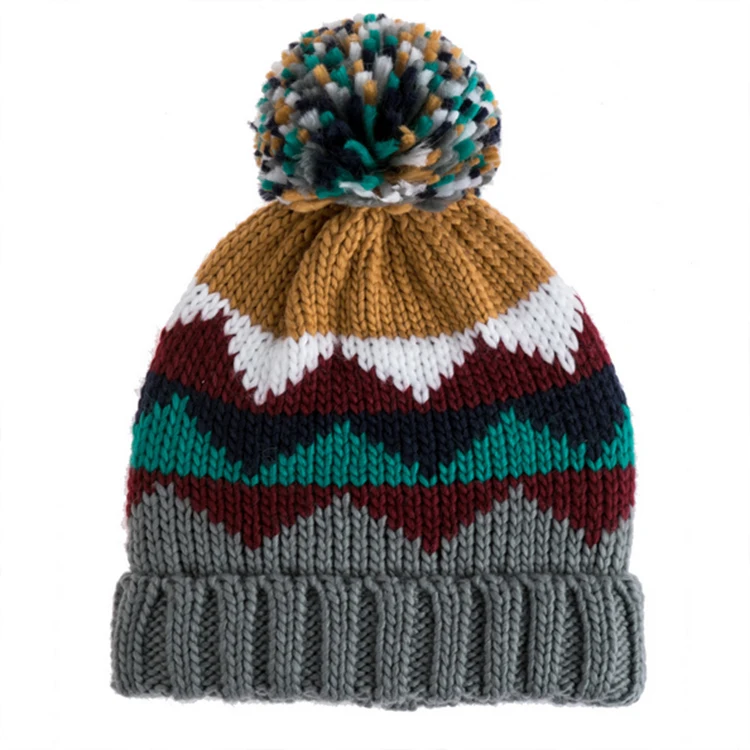 Custom Winter Hats 100% Acrylic Jacquard Pattern Knitted Beanie Hats