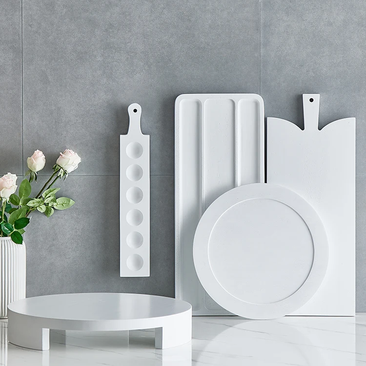 Natural House Wholesale White Paint Rubber Wood Egg Holder Tray with Handle for Countertop Kitchen