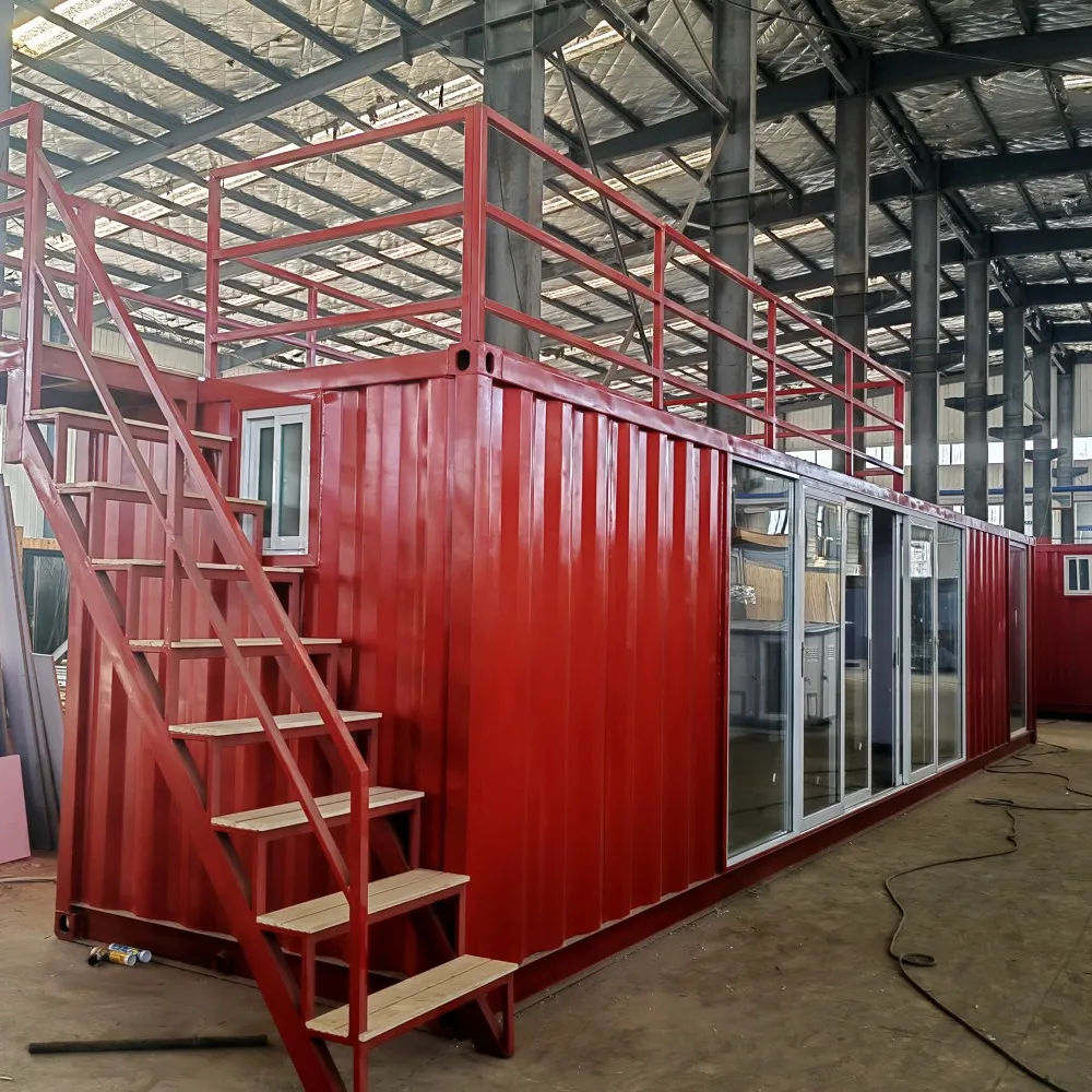 Turn key glass hotel modular prefab tiny homes 1bedroom kitchen living  bathroom 40ft container house stairs with fences