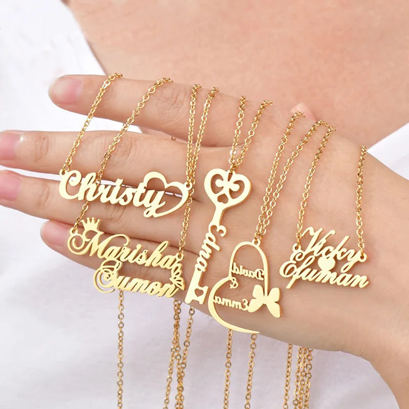 Personalize customised personalised 18k gold plated stainless steel nameplate name plate pendant necklace