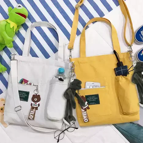 New Fashion Ins Style Girls School Tote Bags Large Capacity, Canvas Shoulder Handbag with Custom Logo for Books and Classes/