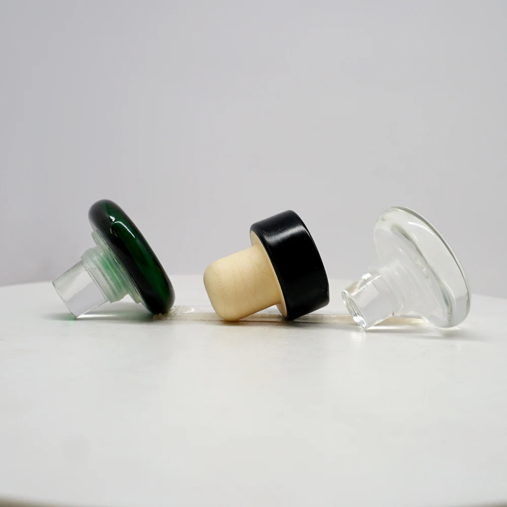 Custom designed Aluminum top synthetic bottom T shaped cork lid with color liquor whisky wine spirit bottle stopper with logo