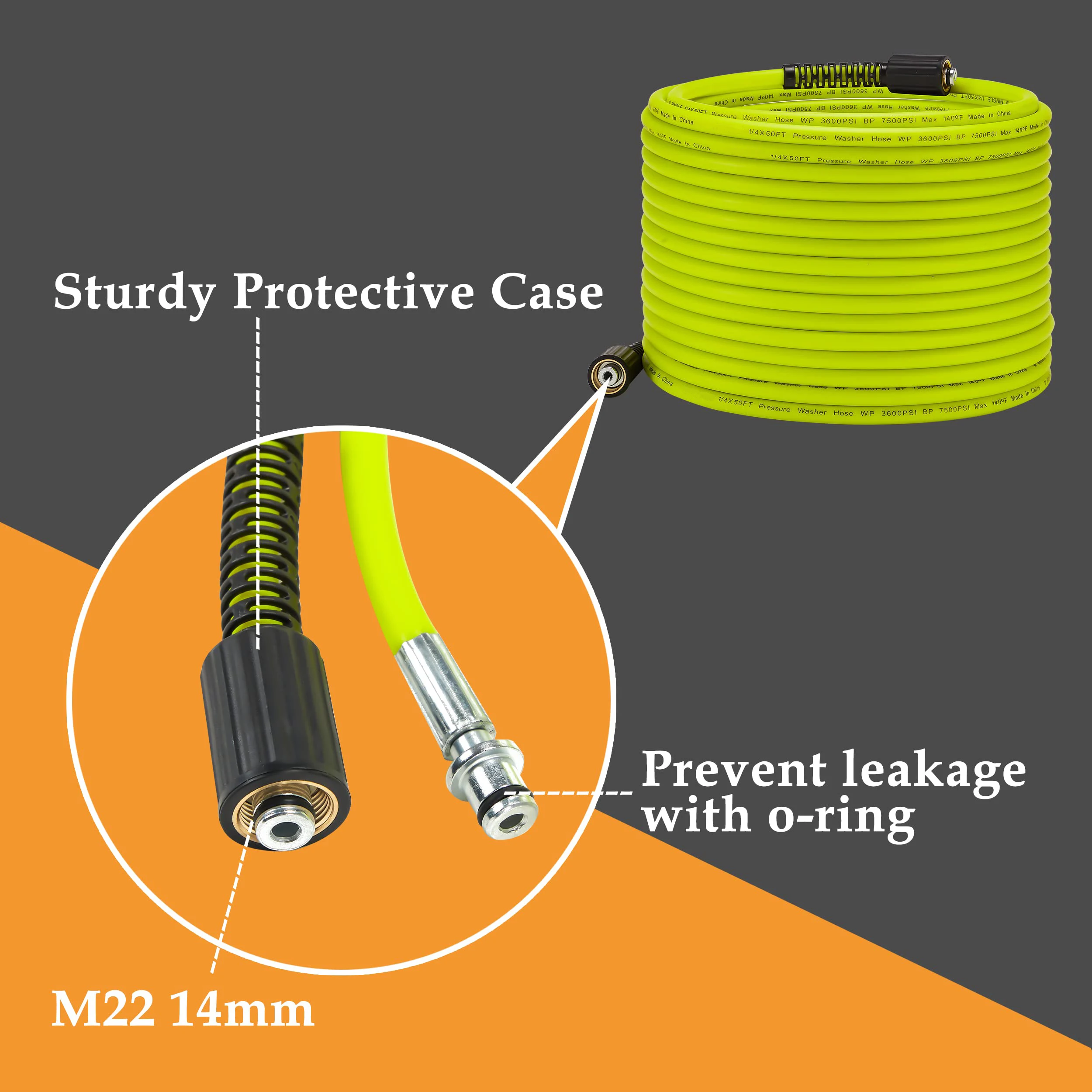 Pressure Washer Hose Replacement Power Wash Hose with Quick Connect Kits High Pressure Hose with M22 14mm Fittings
