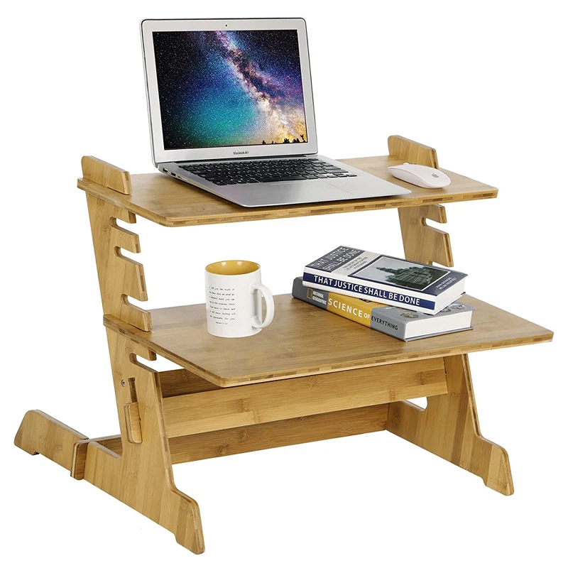 Natural Bamboo Adjustable Notebook Desk Monitor Riser for Height Stand Up