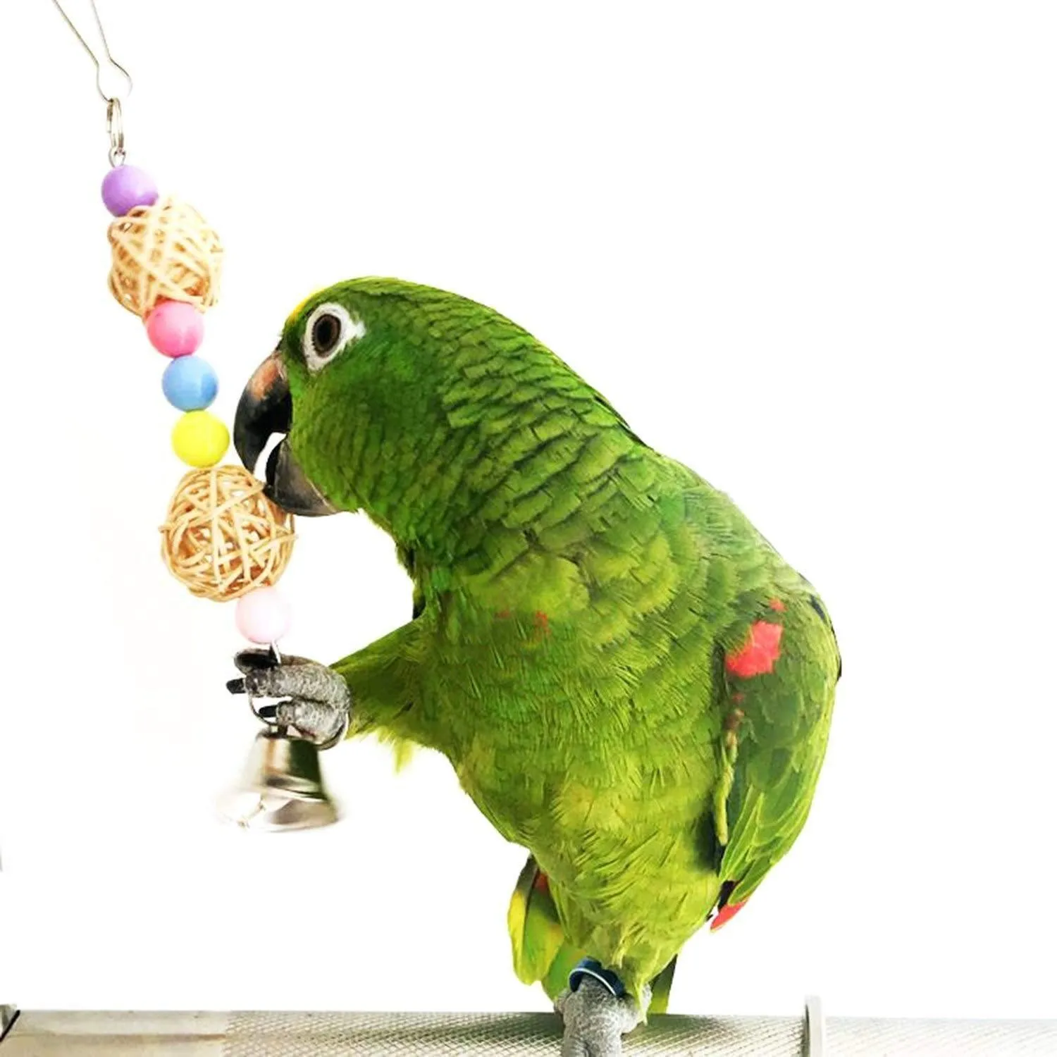 5Pcs Pet Bird Climbing Swing Toys with Colorful Pendant Bells and Parrot Wooden Hammock Hanging Perch Decorative Accessories