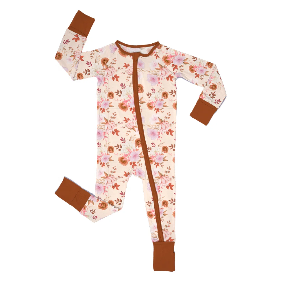 Factory Custom Printed Baby Clothing 95% Bamboo Viscose Zipper Romper All Over Print Boutique Designer Newborn Baby Clothes