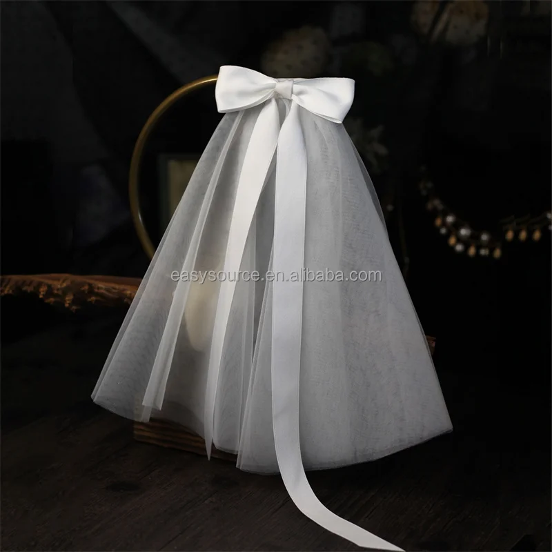 YM106 shoulder Length Bridal Veil with Comb bow Finger Tip Wedding Veil Bride Hair Accessories