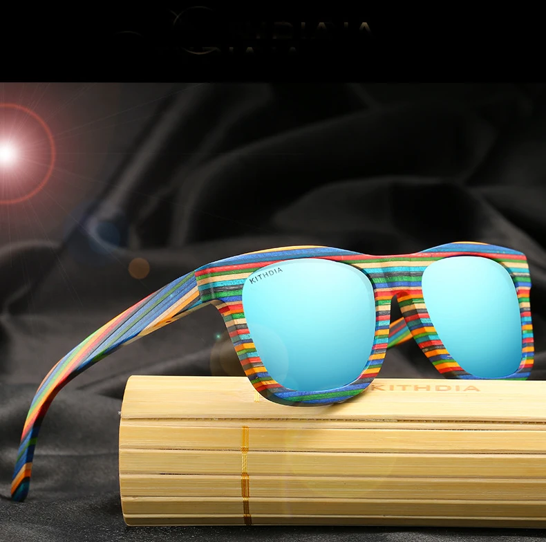 High quality TAC Polarized lens colorful wood frame polarized bamboo wood UV400 luxury brand sunglasses unisex