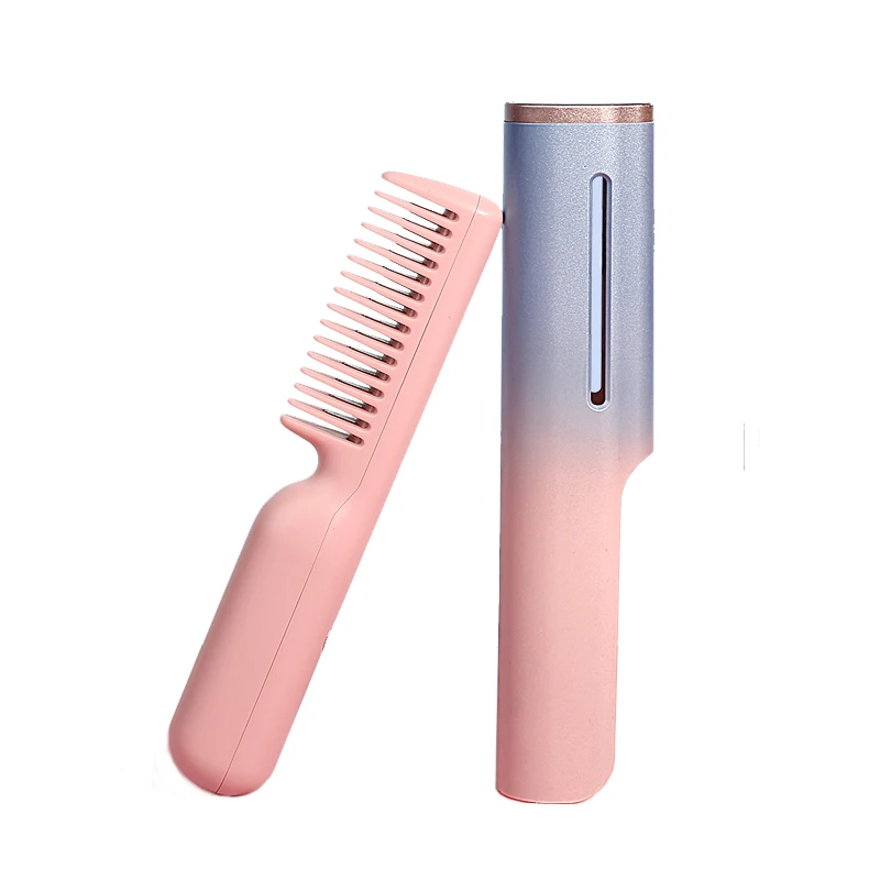 Electric hair comb ceramic hot comb portable anti scalding lazy electric straight hair pink comb for girl and woman