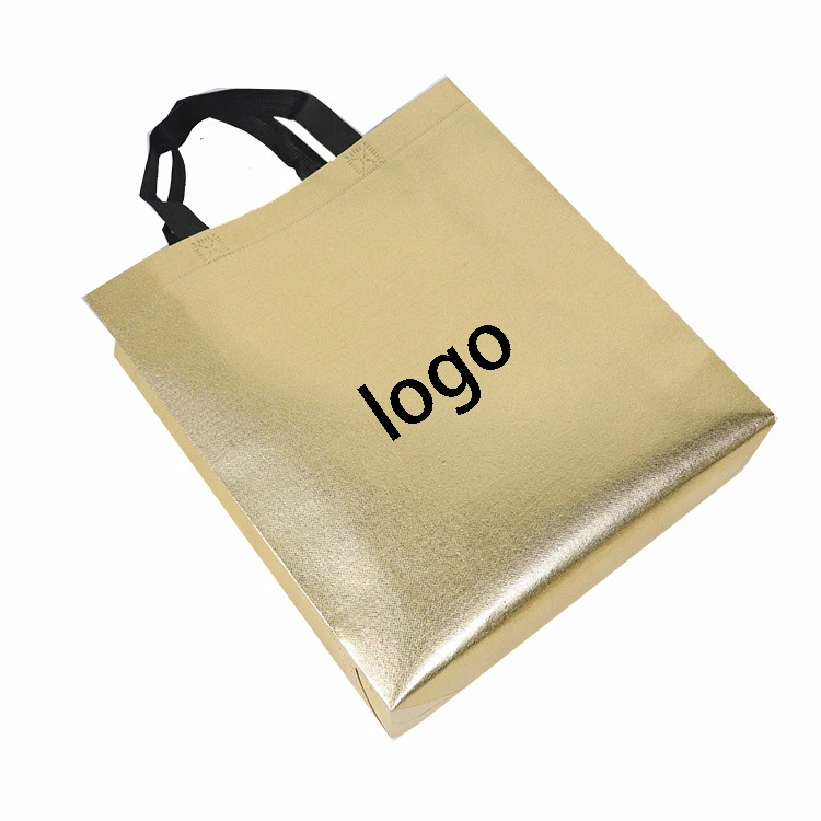 logo print reusable non woven aluminum foil luxury gold tote bag