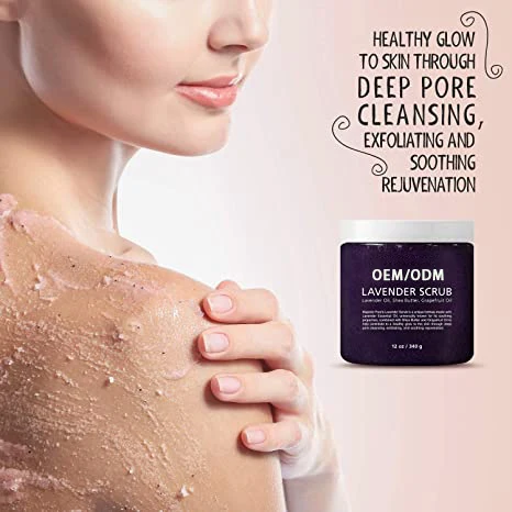 Private Label Vegan Organic Face And body Exfoliating Whitening Body Scrub Fights Acne Lavender Body Scrub