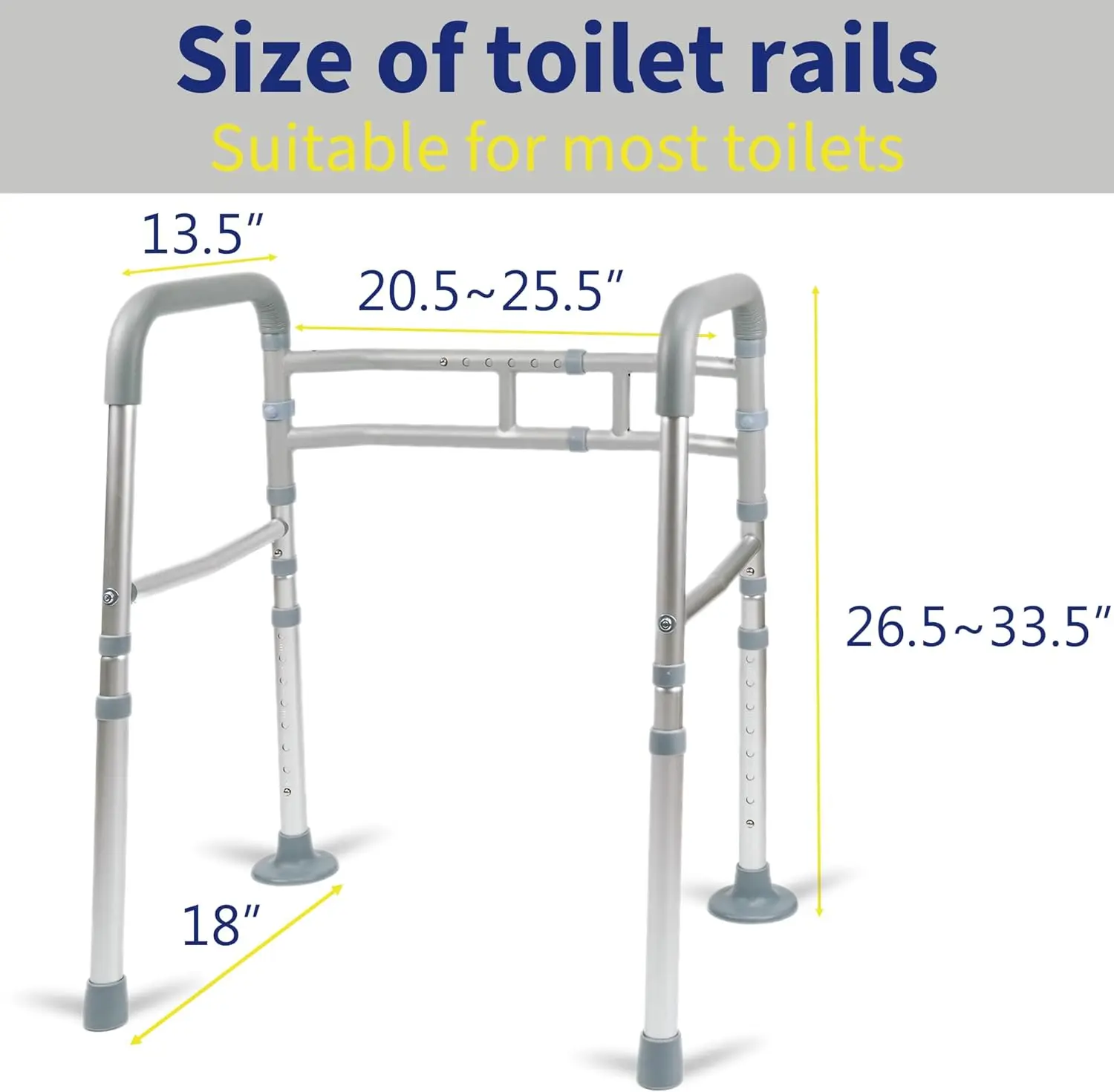 Toilet Safety Rails Adjustable Toilet Safety Frame for Elderly Seniors Handicap & Disabled Foldable Toilet Rails