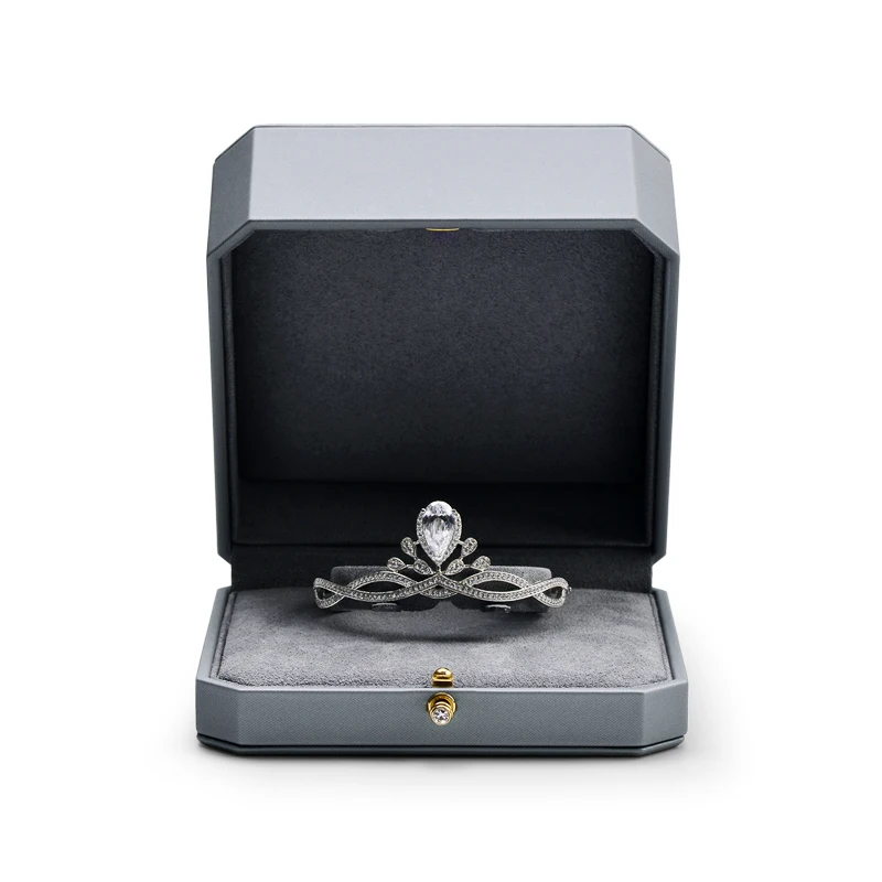 
New Arrival Octagonal shape Large Jewellery boxes Ring Earring Necklace Boxes light grey Pu leatherJewelry Packing Gift Box 