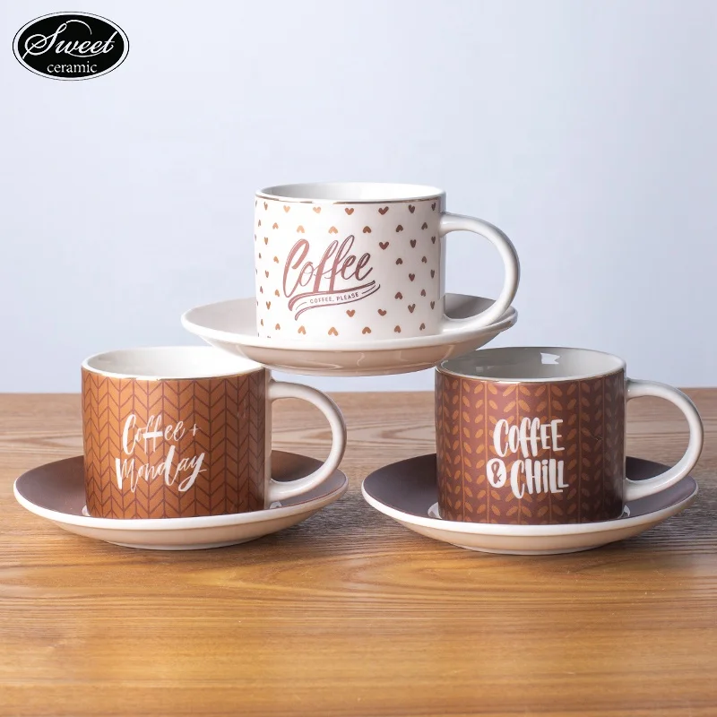 Hot Sale Nordic Design Cartoon Ceramic Coffee Mugs Creative Handgrip  with golden rim Wholesale for Business Gifts