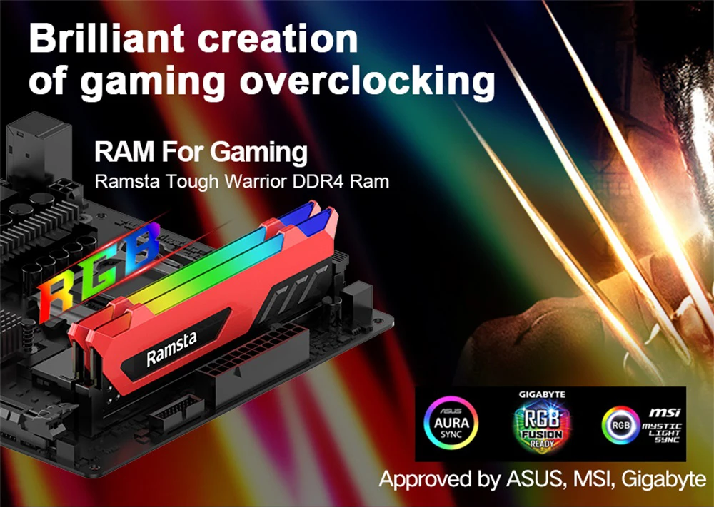 Оперативная память Ramsta RGB DDR4 16 Гб (8 x2 ) ( 8 * 2) 2400 МГц детали компьютера компоненты ПК
