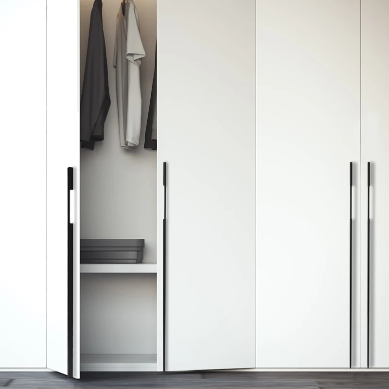 Aluminum Metal  modern style black wardrobe door handel cabinet handle furniture hardware drawer pull and knob