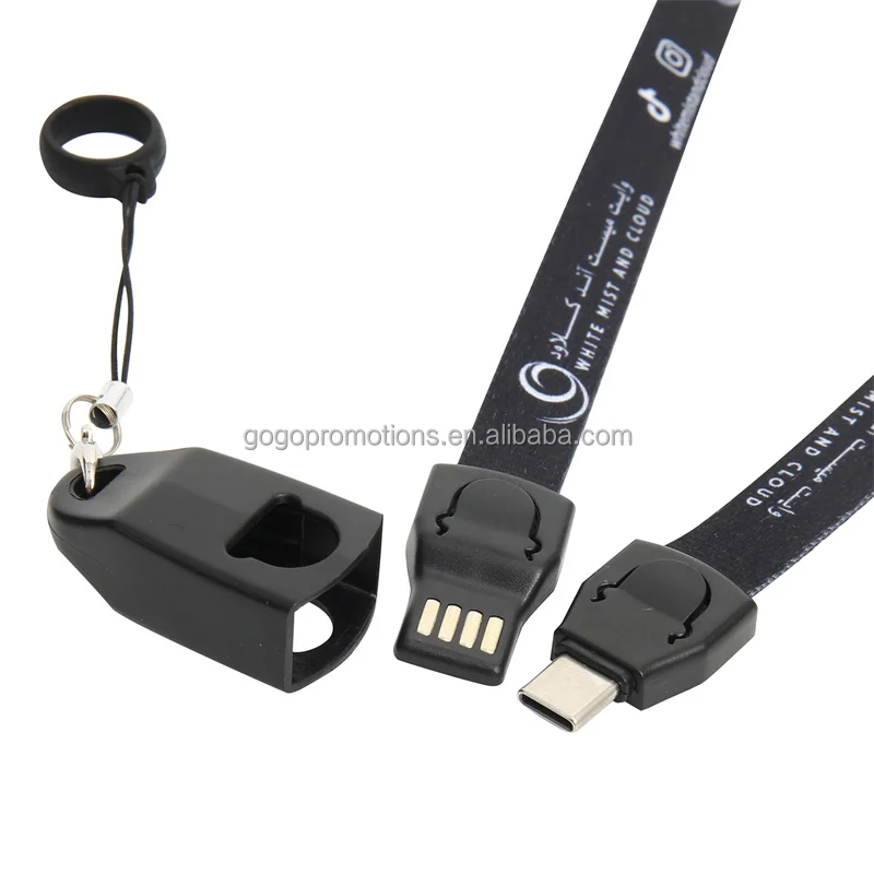 High Popularity Durable 2 in 1 Lanyard Cable Android USB Cable Lanyard USB Cable