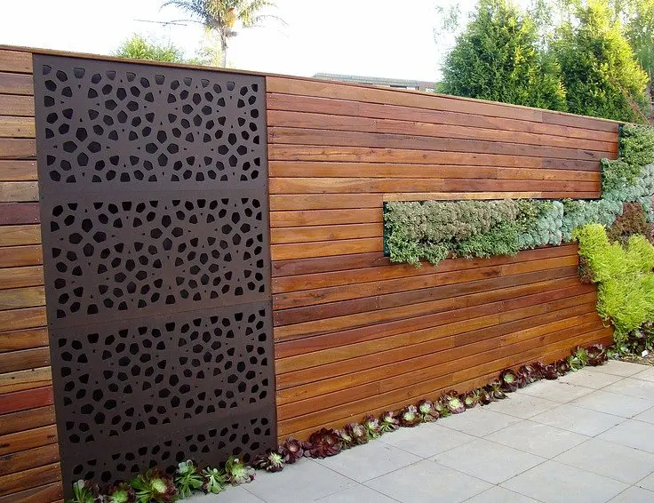 brown timber privacy panel modern uk decorative metal aluminum in wooden quality door designs garden fence courtyard fencing