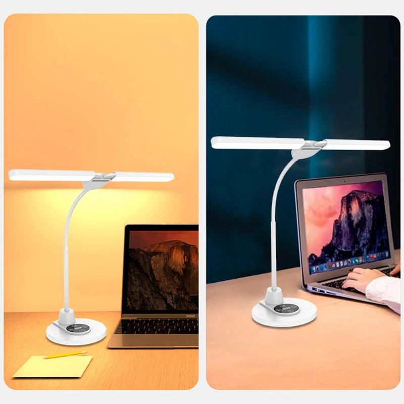 Double Head 360 Flexible Study Lamp Led Rechargeable Smart Usb Reading Desk Light Lamp For Work Hotel Office Home Table Lamps