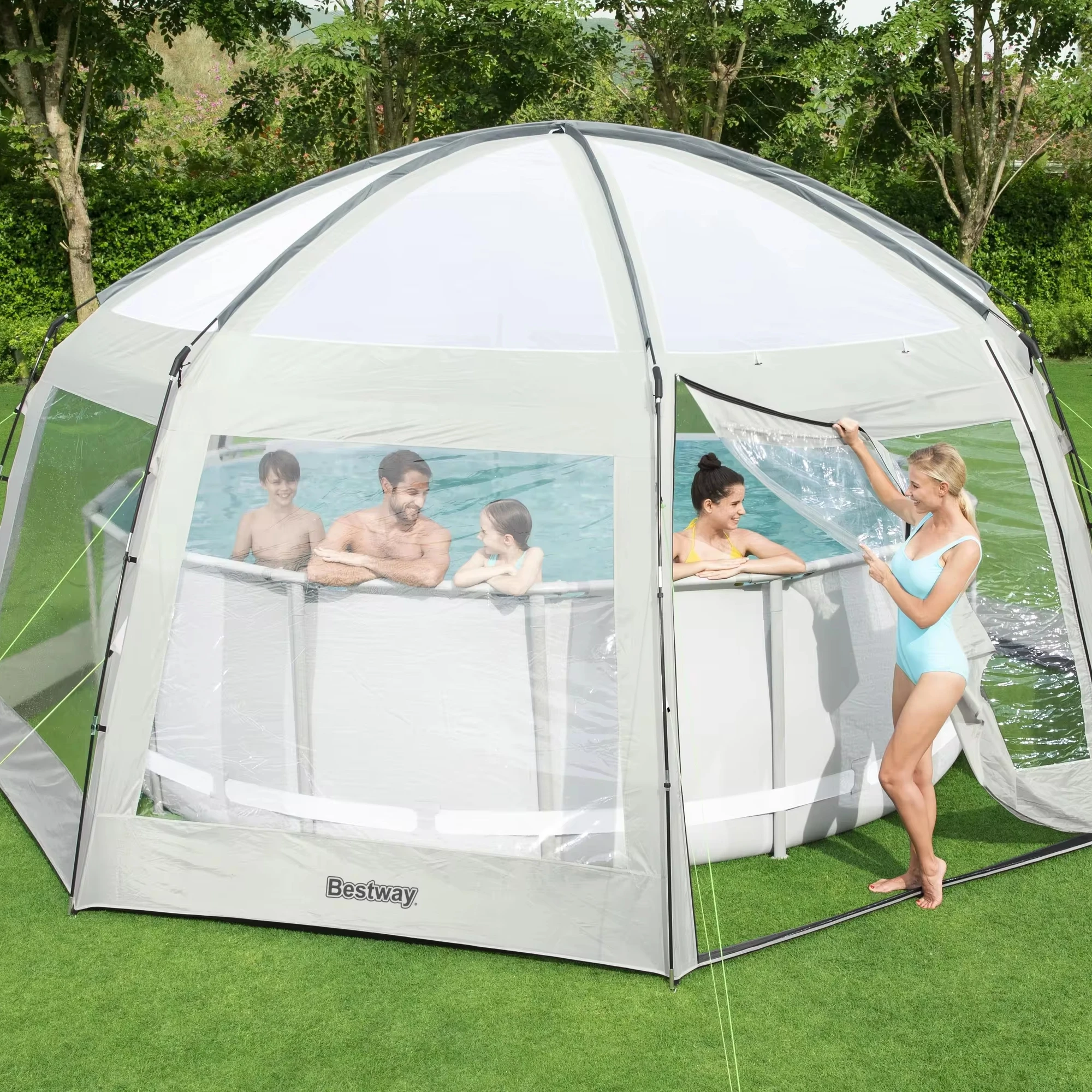 Bestway 58612 pool dome 6m x 6m x 2.95 m rain and sun protection cover ambience outdoor swimming pool dome
