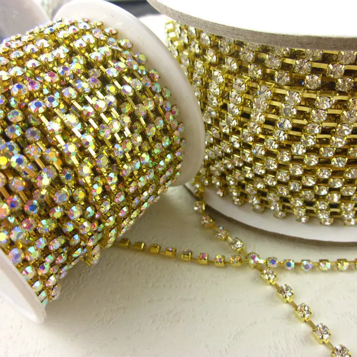Wholesale Sew-On Rhinestone Cup Chain Strass Roll Trim with Glass Beads for Shoes and Bags Decoration rhinestone chain