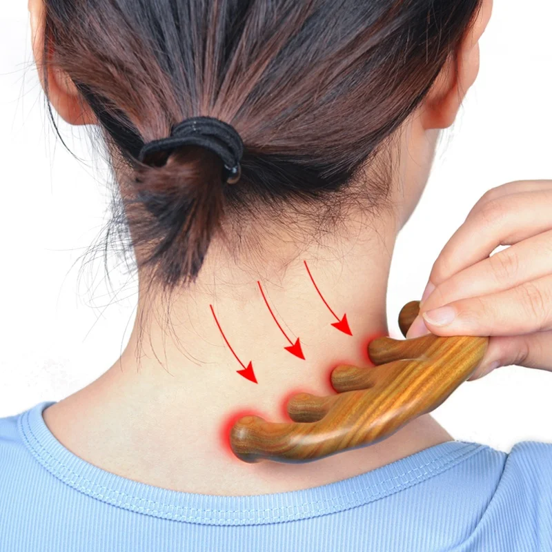 Hair Comb For Massage Green Sandalwood Wide Tooth Meridian Comb Hand Massager for Body Scalp Tool Wooden Massager Therapy