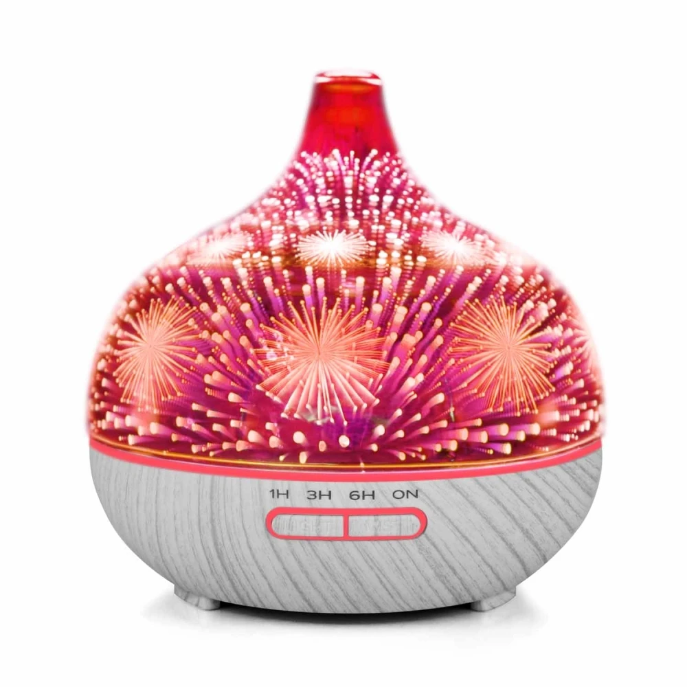 ultrasonic 3d firework glass large capacity mister vase shape air humidifier diffuser glass vase with LED lamp
