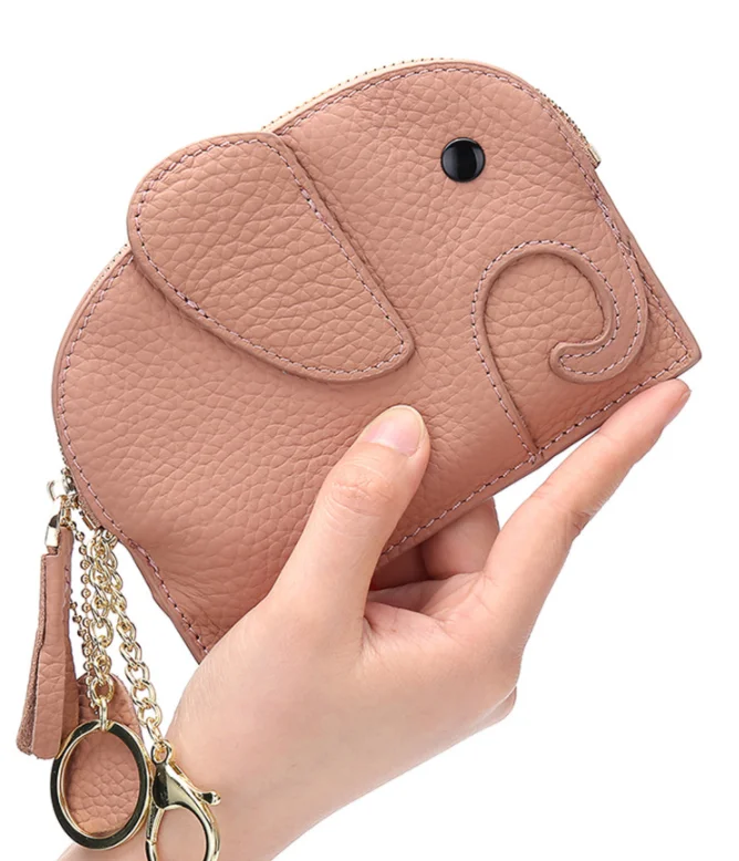 Lovely Change Purse Creative Genuine Leather Elephant Mini Coin Bag Custom Coin Purse with Keychain