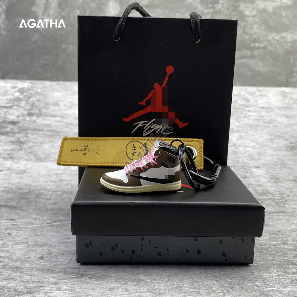 Gift set travis scott custom pvc little AJ 1 keyring lanyard with box mini shoe air jordan sneaker keychains wholesale