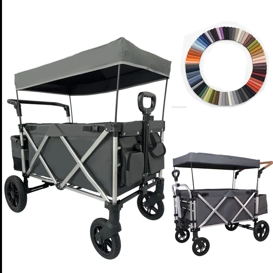 Portable Folding Wagon Stainless Steel Trolley Heavy Duty Utility Cart For Garden And Shopping