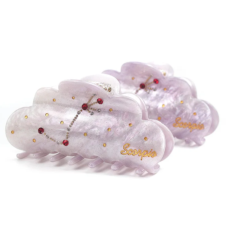 YIYI Purple Ladies Hair Accessories Design Scorpio Rhinestone Text Pattern Large Claw Clip Acetate Clutchers