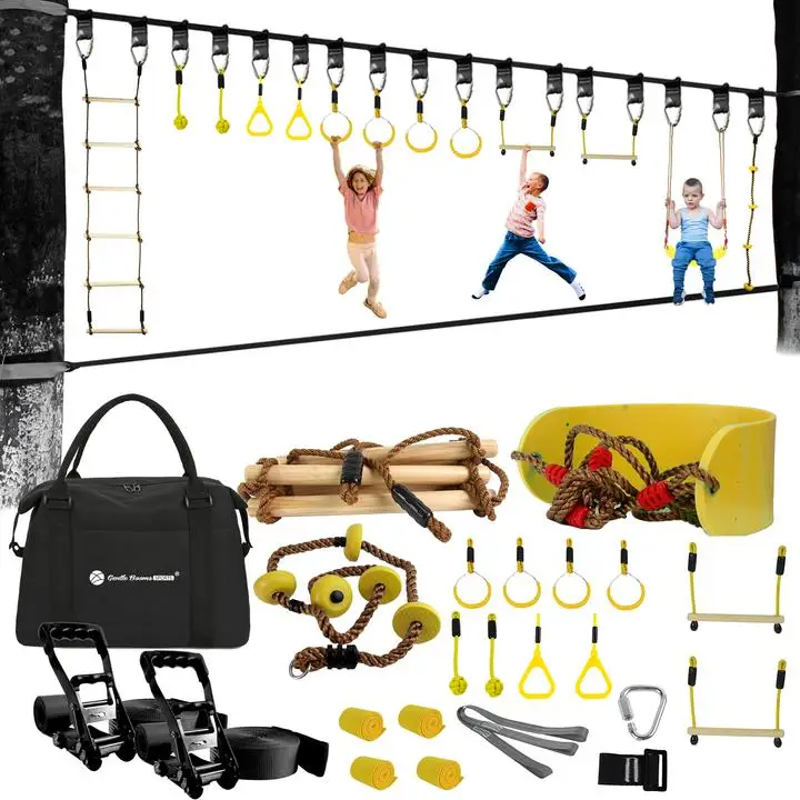 65Ft Outdoor Ninja Warrior Line Obstacle Course for Kids,13 Accessories