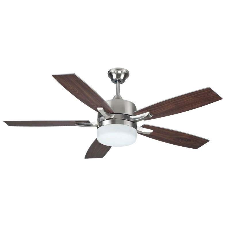 
52 inch Home Decorative Modern Air Cooling Fan Brushed Nickel Ceiling fan light with 5 Plywood Blades, include Wall Control 
