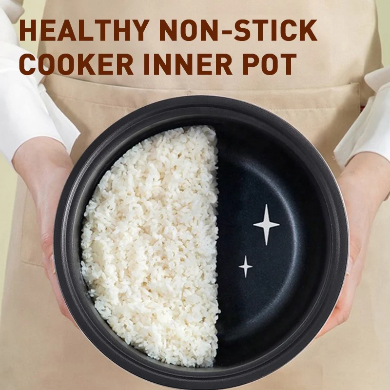 Electric Mini 2L Commercial Rice Cooker Stainless Steel Inner Pot Plastic Housing Square Pattern Measuring Cup Household Use