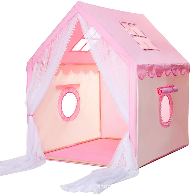 
Best Selling New Design Kids Tent For Girls Light Pink House With Cotton Ball Lamp Solid Wood Pole Princess Kids Play Mat Tent 