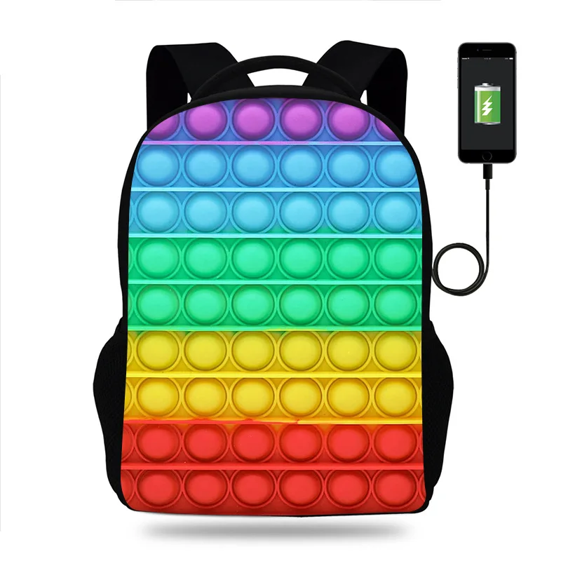 Fidget Pop Backpack Push Bubble Silicone USB School Backpack Decompression Bag Fidget Toys Soft Squishy USB Backpack