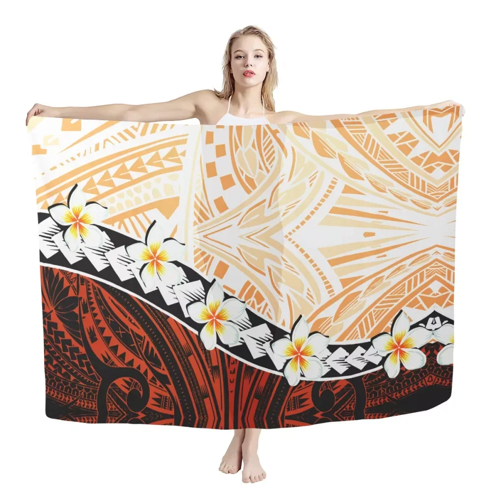 Polynesian design plumeria Print Sarong Women Beachwear Towel Soft Sarong Custom logo women Wrap Swimsuit Sarong Cover Up