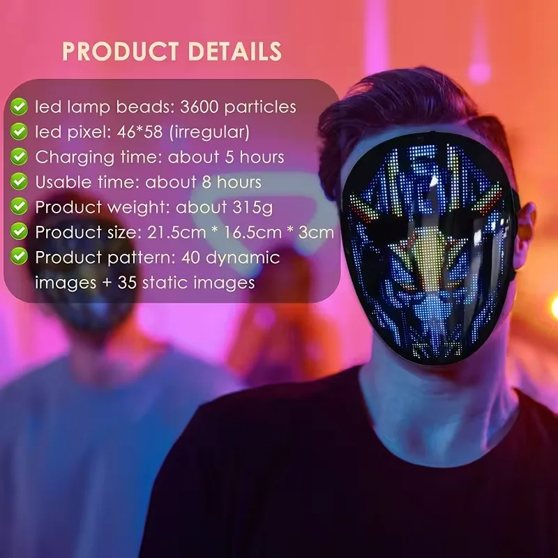 app bluetooth programmable face transformation terrifying halloween led party mask face images horror halloween led mask