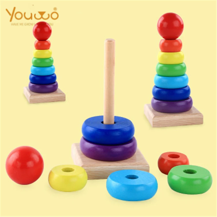 
Baby Rainbow Wooden Toys Learning Blocks Tower 